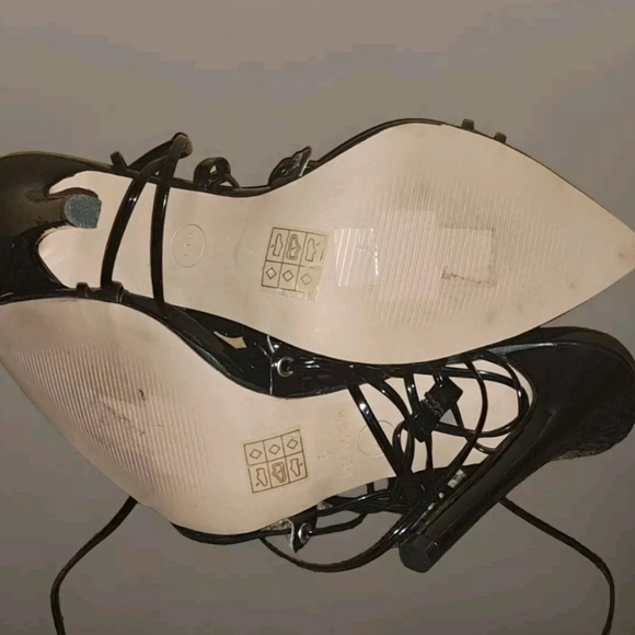 PrettyLittleThing PLT Black Strappy Gladiator Point Toe Heels Size 6 SB5#20 - Picture 5 of 6